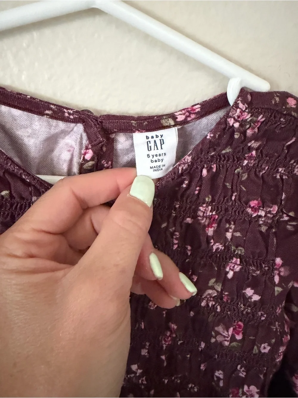 GAP Girls Burgundy Floral Smocked Long-Sleeve Dress